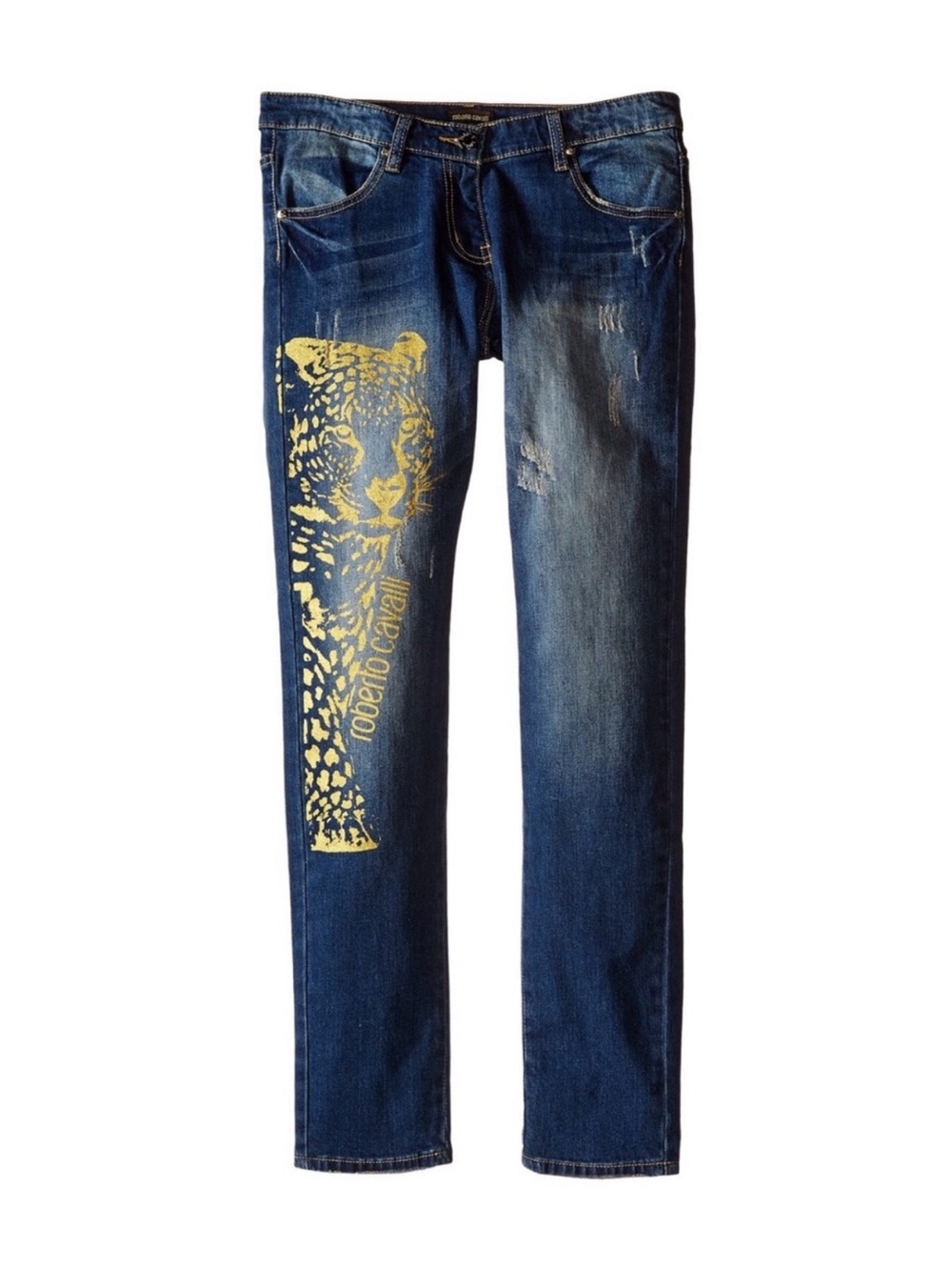 Vintage Roberto Cavalli Dark Denim Jeans with Leopard Print